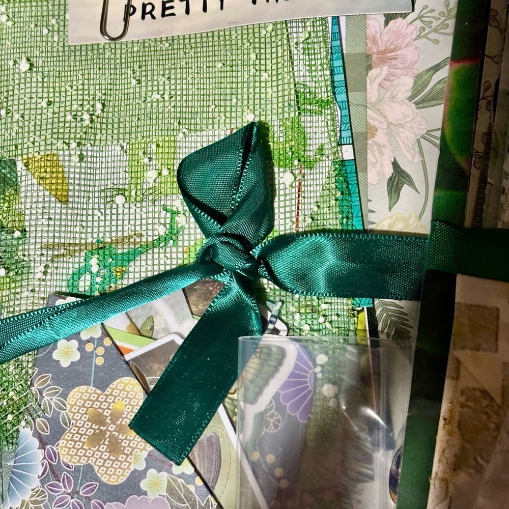 Green Junk journal scrapbook mystery scrap cut supplies ephemera beads collage - Picture 5 of 7